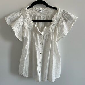 BB Dakota White Babydoll Button-Up Blouse, Size XS